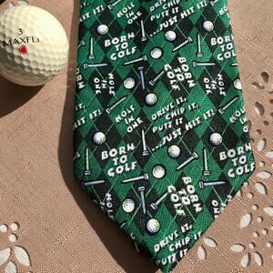 Golf Novelty Necktie with Balls and Tees Sayings